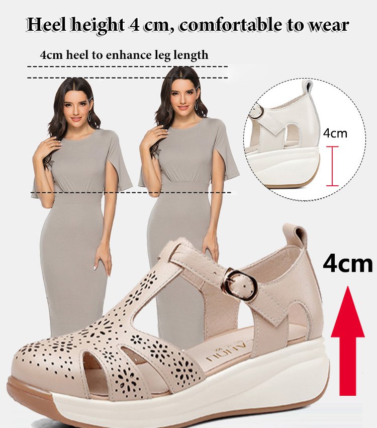 👡【35-40】Sandale romane cu talpă moale și talpă închisă pentru creșterea înălțimii, Fund și suprafață moale, design ajurat, respirabil și răcoros.