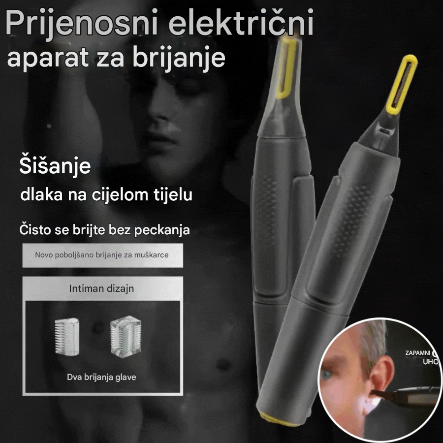 ✂️👨🔥Plaćanje pouzećem🔥【Kupite 1, dobijte 1 gratis】Muški električni trimer za nos⚡Punjiv, mini i prijenosni✂️3 u 1, može podrezivati obrve i zaliske, siguran i nježan, njeguje kožu✅