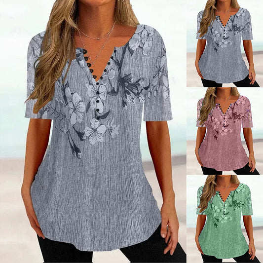 💕【Oferta por tiempo limitado】💕【S-5XL】Nuevas camisetas de manga corta con cuello en V de algodón para mujer, ideales para el verano: suaves y agradables al tacto.