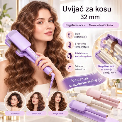 🔥1 komad 30 €✨ 🌸 Uvijač za kosu od 32 mm – Veliki, mekani valovi, 4 postavke temperature i tehnologija negativnih iona – Profesionalno oblikovanje kod kuće 💇‍♀️