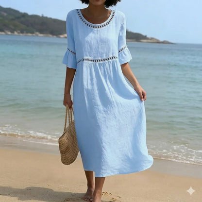 Nuevo 💎 2026 de alta calidad 💎 【S-3XL】 Vestido de algodón y lino para mujer con mangas abullonadas; transpirable, suave y cómodo.