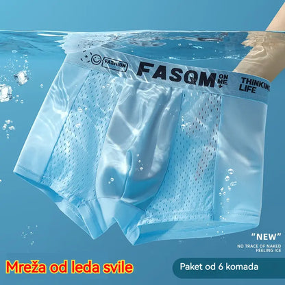 【Kupite 3, dobijte 3 gratis】【L-4XL】Muške prozračne bokserice od mrežaste tkanine ledene svile