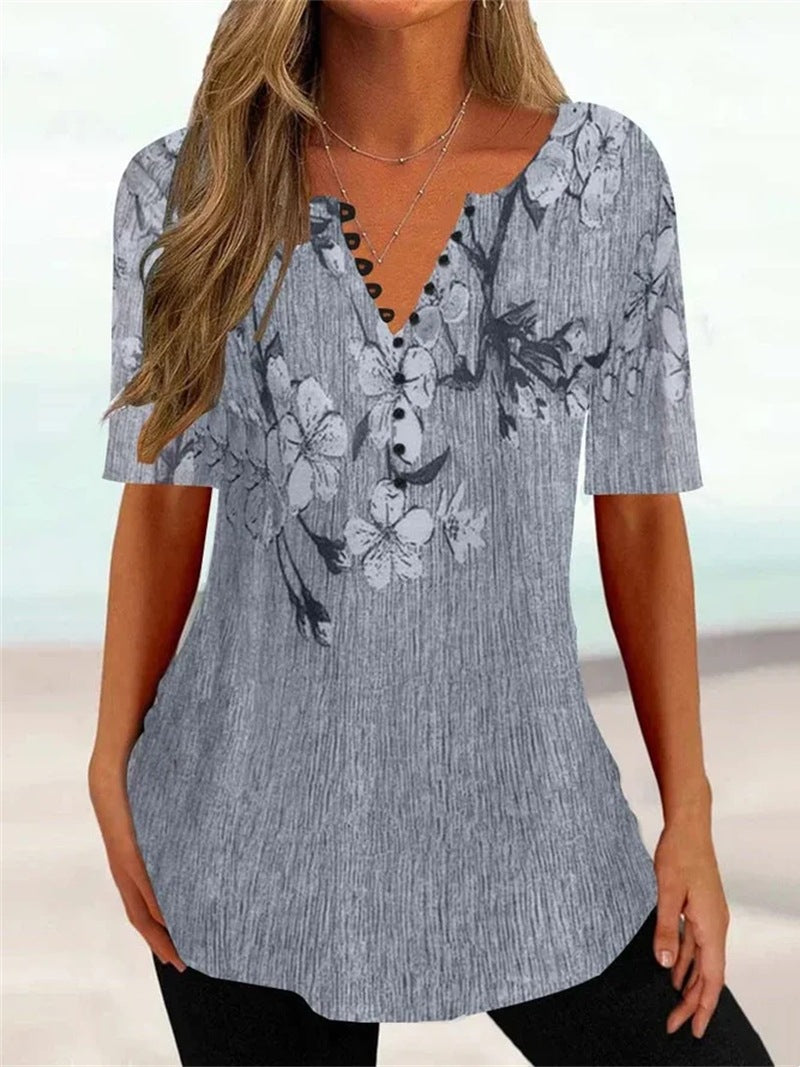 💕【Oferta por tiempo limitado】💕【S-5XL】Nuevas camisetas de manga corta con cuello en V de algodón para mujer, ideales para el verano: suaves y agradables al tacto.