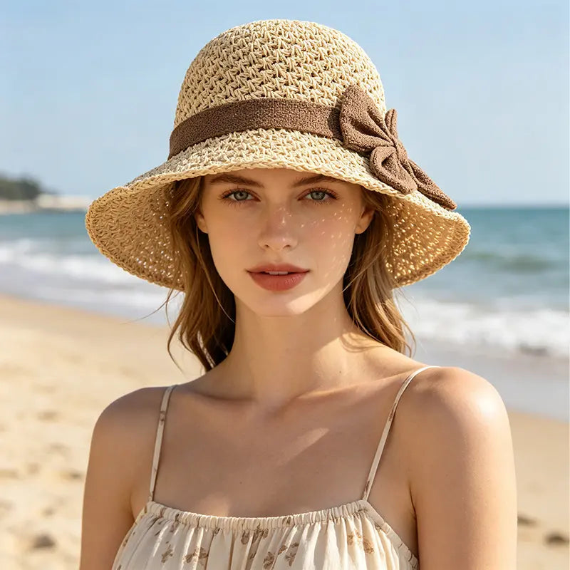 ☀️🎀Elegantni francuski šešir s mašnom — zaštita od sunca i hlada