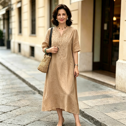 ✨Nova ljetna ženska haljina od pamuka i lana — izuzetan ručni vez, elegantan vintage stil