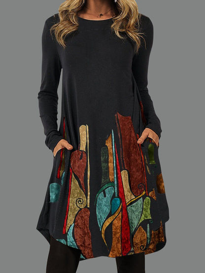 🔥✨【S-5XL】2024 rochie retro pentru femei la modă și elegantă în stil etnic, cusături cu imprimeuri multiple-3849019