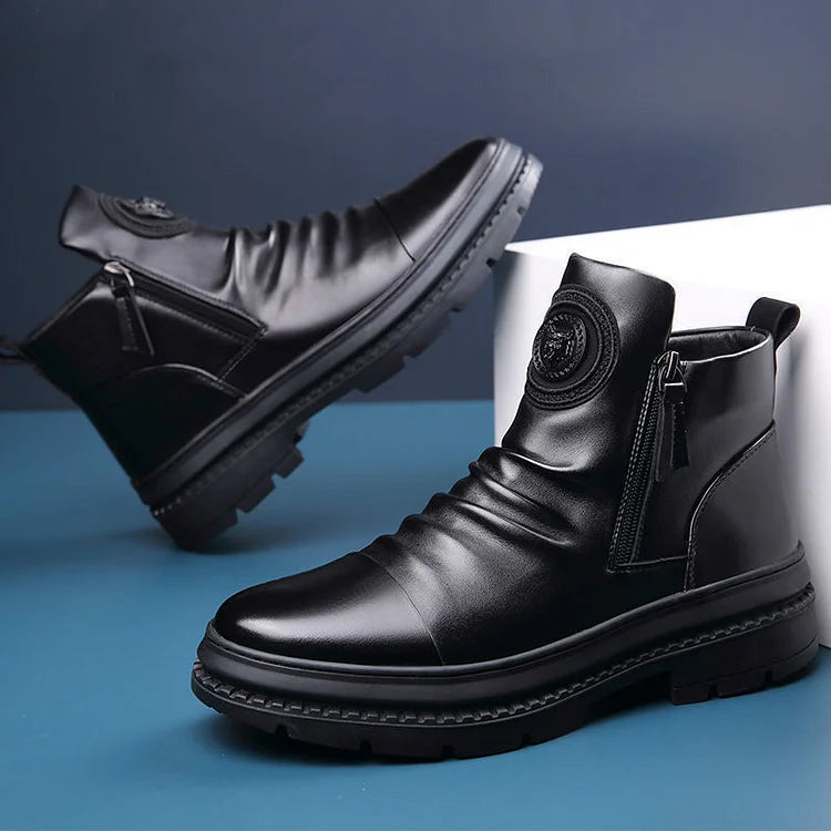 🔥【49% reducere】【39-44】 Noi cizme britanice de piele, cu talpă groasă, înalte pentru bărbați-3843650