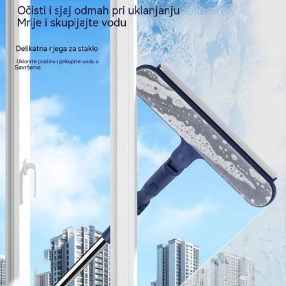 Dvostrani 2-u-1 čistač prozora s produljivom ručkom za čišćenje prozora na visokim zgradama.