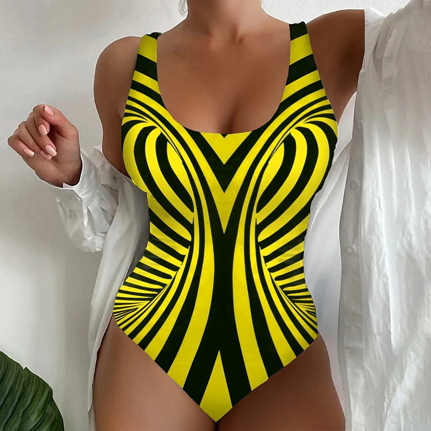 【S~6XL】Costum de baie sexy, dintr-o singură piesă, cu model în dungi-3872106