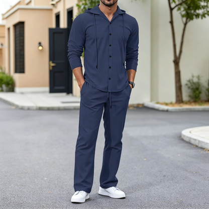 🔥【50% popusta】👕👕【Veličine - 3XL】Novo muško laneno odijelo dugih rukava s kapuljačom, širokog kroja iz 2026. (košulja + hlače)