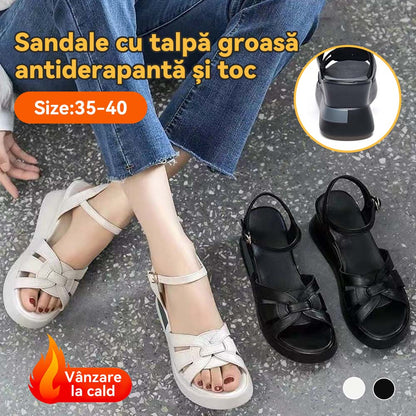 💞【35-40】Sandale damă cu barete elegante, talpă groasă antiderapantă și toc wedge