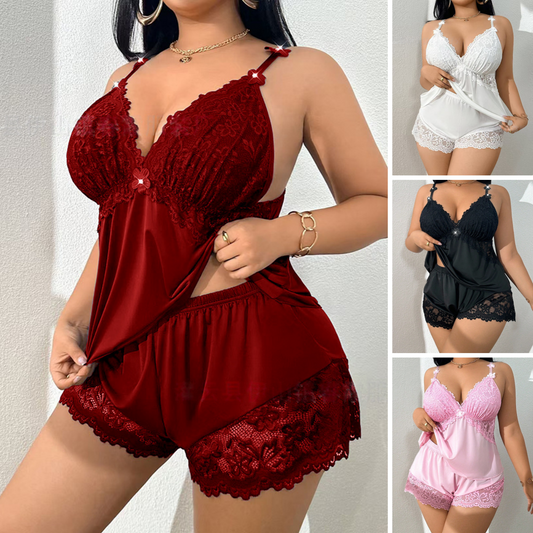 👗Kupite 1, dobijte 1 gratis🌸 Pidžama set s majicom bez rukava i čipkastim hlačicama, podesivim naramenicama i V-izrezom 🛏️✨