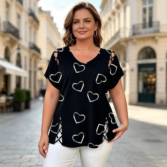 👚【S-5XL】Modna majica z V-izrezom in srčastim izrezom✅Plačilo po povzetju