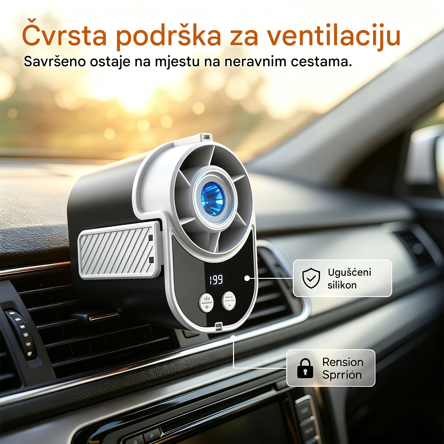 🌀 Ventilator bez upotrebe ruku s LED zaslonom, integriranom kopčom i 199 podesivih razina