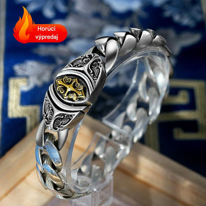 🔥【Vruća rasprodaja】🔥Muška personalizirana luksuzna retro ogrlica s širokim ravnim lancem, križem i cvijetom-H
