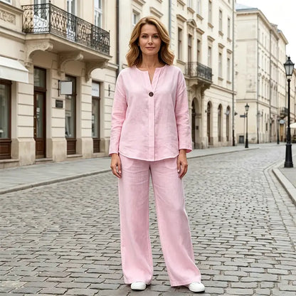 🔥【50% popusta】🔥 Ležeran i elegantan ljetni set: Izrađen od prirodnih materijala, s modernim V-izrezom u kombinaciji s hlačama ravnog donjeg ruba