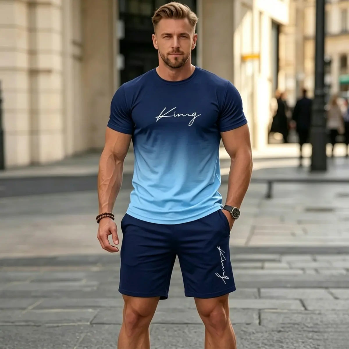 Conjunto deportivo de verano de 2 piezas para hombre: cómoda camiseta de manga corta y pantalones cortos para el día a día y para estar en casa.