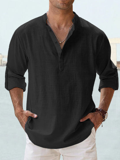 👕🤩【S-5XL】 Cămașă pentru bărbați cu mâneci lungi, material din bumbac și in.-3981064