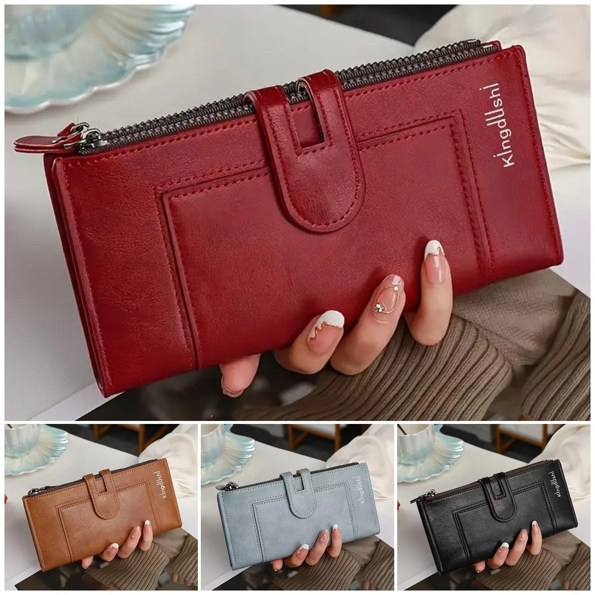 💰【Oferta pe timp limitat】Portofel retro pentru femei din piele naturală, cu slot pentru mai multe carduri, cu fermoar dublu-3847736