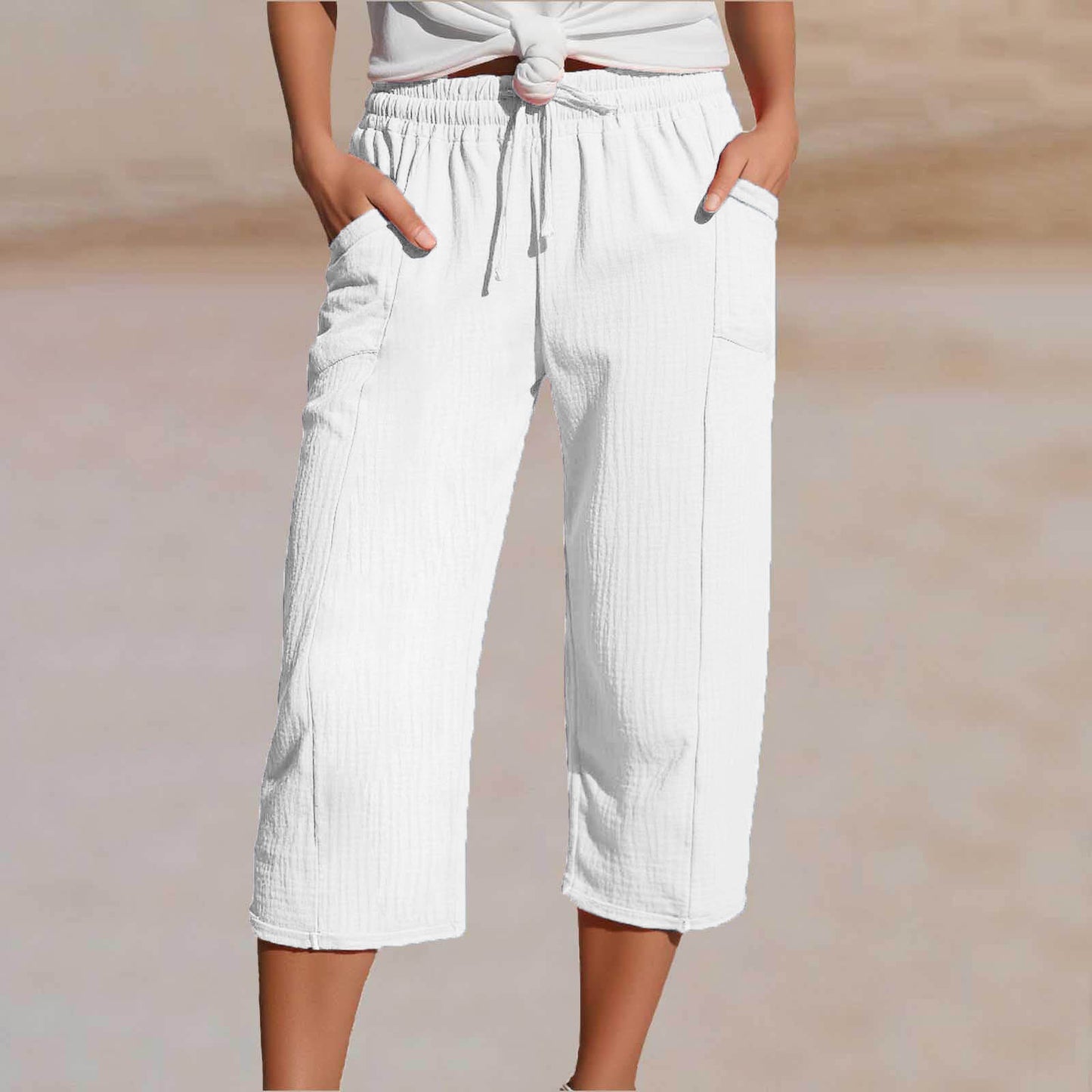 💖👖👖Ženske jednobojne plisirane capri hlače od pamuka i lana - hladne i prozračne, laskaju obliku nogu, elegantne i ležerne