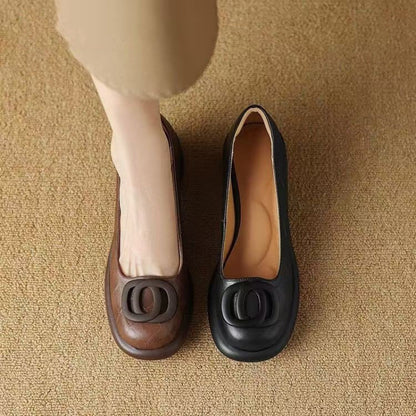 👠【35-40】2025 nou 5CM versatil modă talpă moale retro toc gros pantofi din piele cu vârf rotund --3901719
