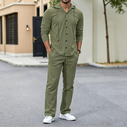 🔥【50% popusta】👕👕【Veličine - 3XL】Novo muško laneno odijelo dugih rukava s kapuljačom, širokog kroja iz 2026. (košulja + hlače)