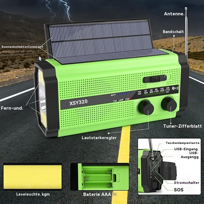 🏕️Lanternă portabilă multifuncțională cu radio AM, lanternă solară cu manivelă, lanternă de urgență
