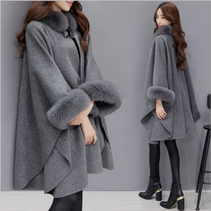 【Promoție de sfârșit de an】【S-5XL】2024 stil nou palton lung de lână și șal pelerina-3847515