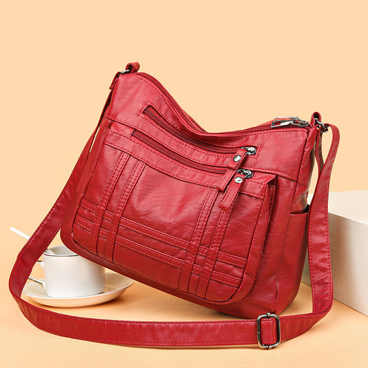 2024 Geantă de umăr la moda simplă piele moale geantă de commute crossbody generos