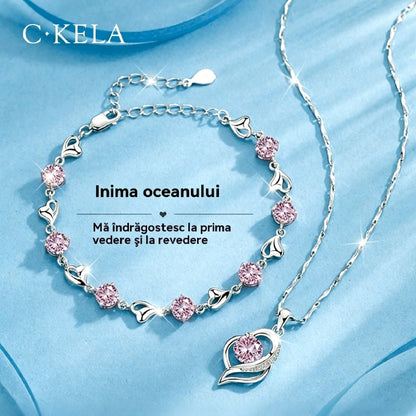 【50% popusta】✨Srebro 925 Oceansko srce 【Komplet narukvice + ogrlice】💎💎Savršen poklon!