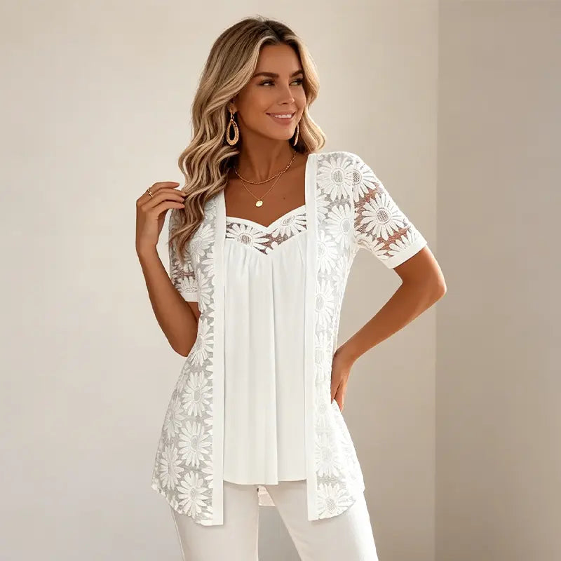Elegantne bluze s 2-u-1 efektom, čipkom i mrežicom – dizajn za mršavljenje protiv skidanja trbuha, 5 boja, veličine S-4XL! 🌸✨