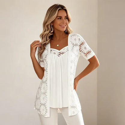 Elegantne bluze s 2-u-1 efektom, čipkom i mrežicom – dizajn za mršavljenje protiv skidanja trbuha, 5 boja, veličine S-4XL! 🌸✨