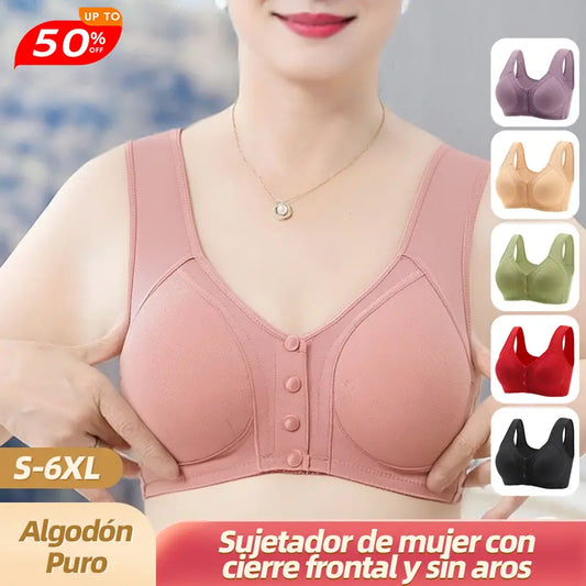 😍【Pack de 5】Sujetador sin aros con hebilla delantera para mujeres de mediana edad y mayores【40-120 kg】