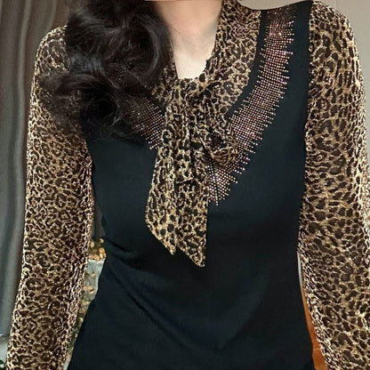 ⛄❄️【XL-6XL】🧶 Toamna și iarna 2024 2024 Pulover lung tricotat cu imprimeu leopard, mărime mare-3845154
