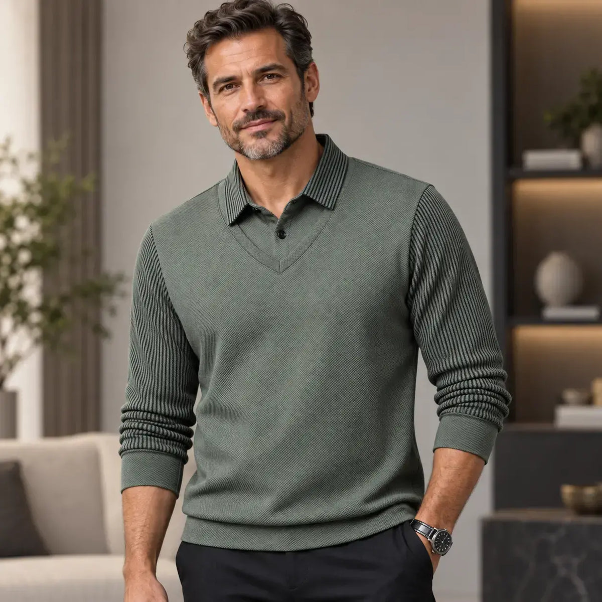 【M-4XL】 Polo majica dvodijelnog izgleda s prugama u stilu imitacije patchworka