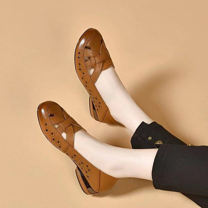 🔥Reducere pe timp limitat💞【35-40】 2025 Sandale de damă noi, cu vârf rotund, din piele naturală, cu toc mic -3896419