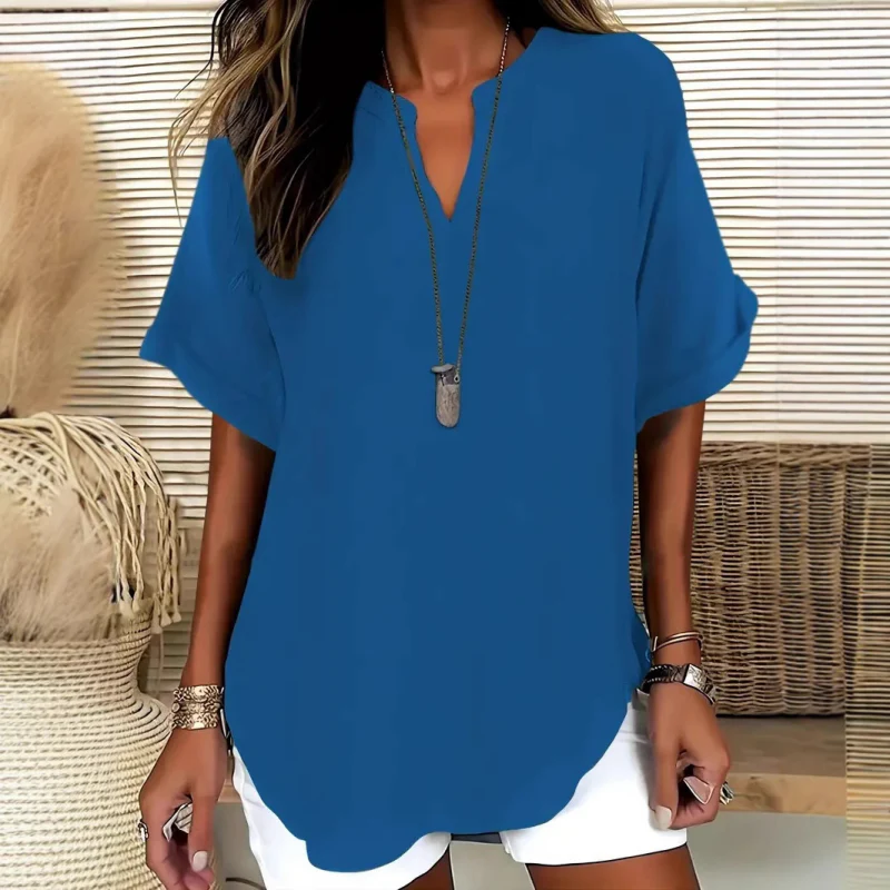 😍🔥【Novo s 50% popusta samo 3 dana】【S-5XL】Elegantni jednobojni ljetni top kratkih rukava od šifona, plus veličine