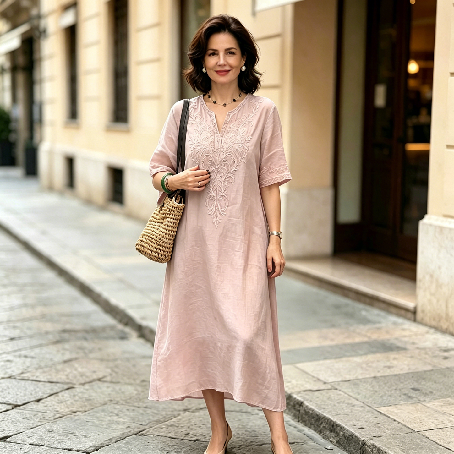 ✨Nova ljetna ženska haljina od pamuka i lana — izuzetan ručni vez, elegantan vintage stil