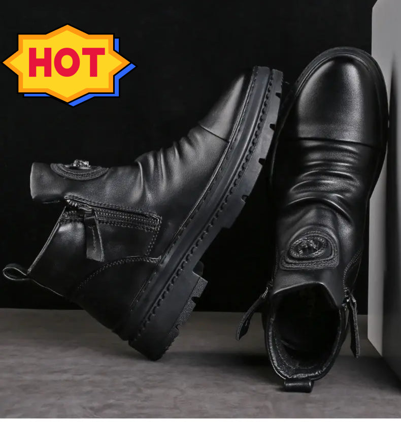 🔥【49% reducere】【39-44】 Noi cizme britanice de piele, cu talpă groasă, înalte pentru bărbați-3843650
