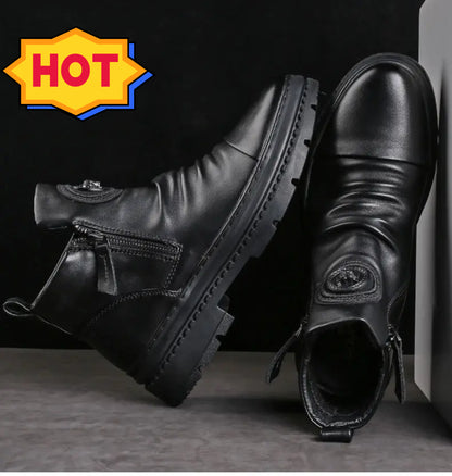 🔥【49% reducere】【39-44】 Noi cizme britanice de piele, cu talpă groasă, înalte pentru bărbați-3843650