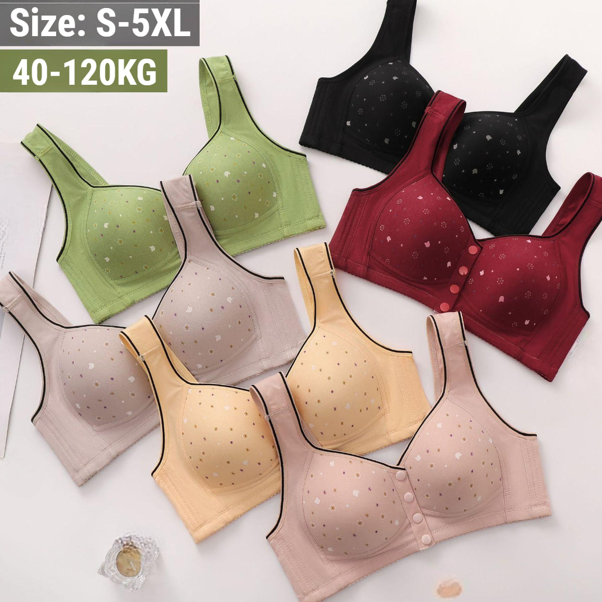 😍💖【Plačilo ob dostavi】💥【Paket 3 kosov】Ženski modrček brez žice, zapenjanje spredaj【40–110 kg】❤️Čisti bombaž, naravna antibakterijska zaščita, udoben