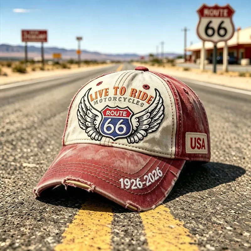 🧢🌟Podesiva retro bejzbolska kapa Route 66 - savršen izbor za ljubitelje biciklizma.