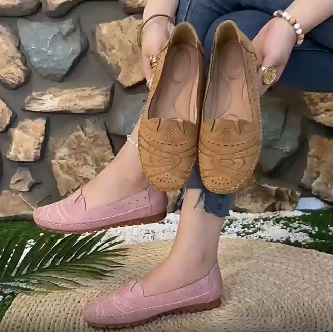 ✨Najniža cijena ikad✨【Veličine 36-43】Ženske ortopedske cipele od prave kože, retro ravne cipele bez rukava, mekani printani potplat —✅Plaćanje pouzećem