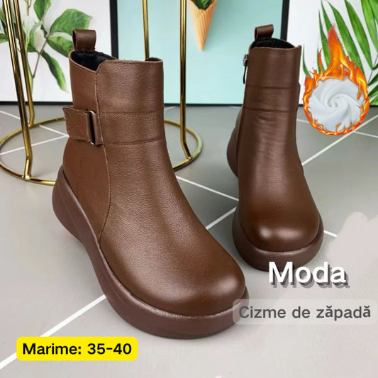 【35-40】Ghete noi de iarnă din piele naturală, cu talpă groasă, cu vârf rotund 3854905