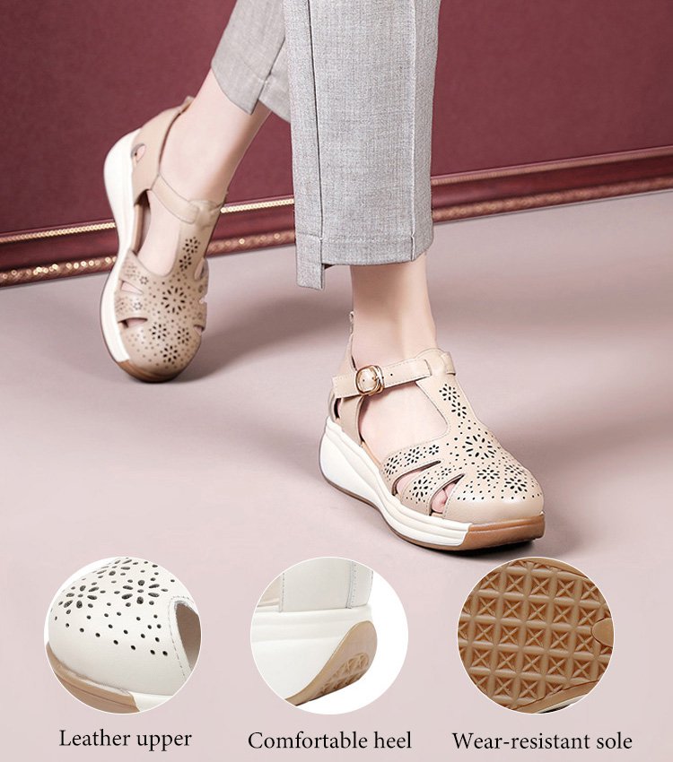 👡【35-40】Sandale romane cu talpă moale și talpă închisă pentru creșterea înălțimii, Fund și suprafață moale, design ajurat, respirabil și răcoros.