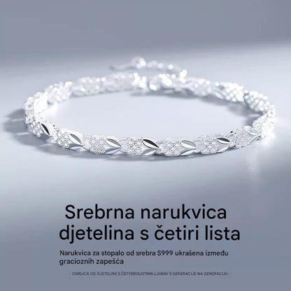 😀👉【Kupite jedan, dobijte jedan gratis, savršen izbor poklona】💖🍀Modna nova ženska narukvica od 925 srebra s djetelinom i četiri lista【50% popusta】
