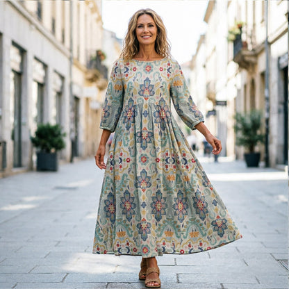 🔥Novo: 【50% popusta】Retro ženska haljina s okruglim izrezom i cvjetnim uzorkom —🎀Nježna i elegantna, udobna i mekana, visoke kvalitete