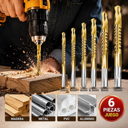 【Juego de 6 piezas】⚙️ Juego de brocas helicoidales: fabricadas en acero rápido, con recubrimiento de titanio y aptas para diversos materiales 🧰