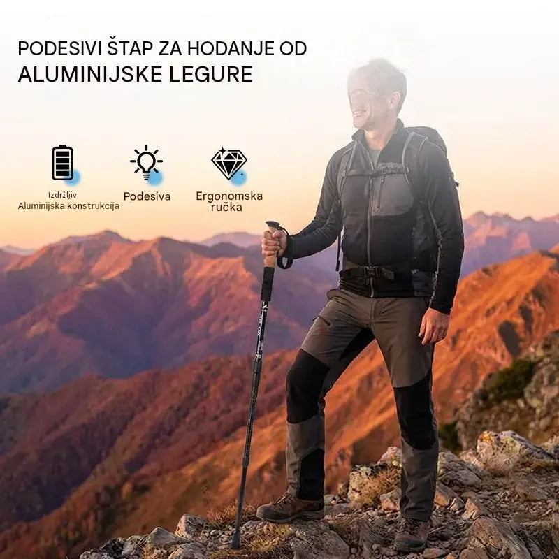 ⛺Podesivi štap za planinarenje od aluminijske legure: izdržljiv, apsorbira udarce i lagan