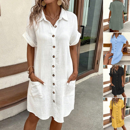 🎁👗【S-2XL】2026 pamučna i lanena blagdanska putna haljina kratkih rukava, lagana i prozračna